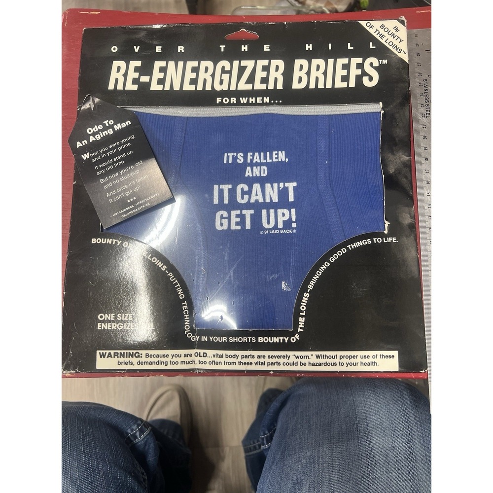 Over the Hill Gag Gift, Re-energizer Briefs One Size Enlarges All, Vintage‎ 1991